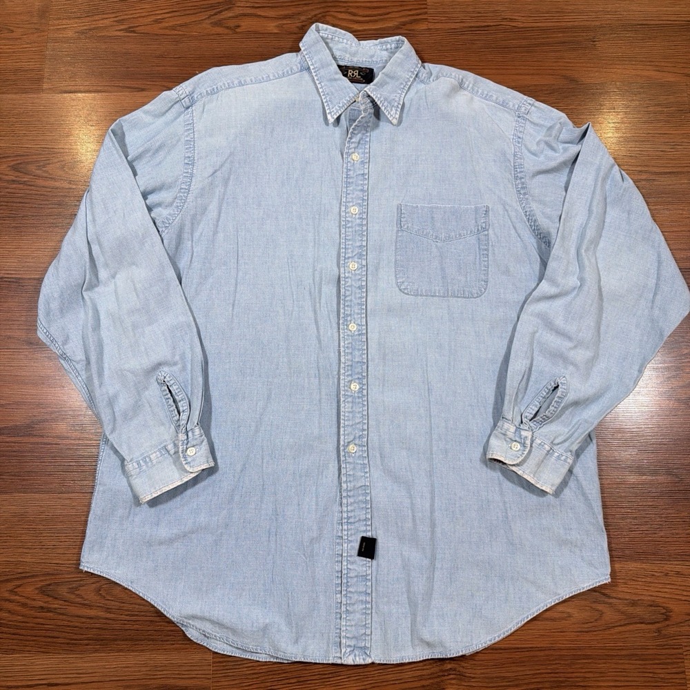 RRL Double RL Chambray Work Shirt Men XL Cotton Denim Ralph Lauren Distressed